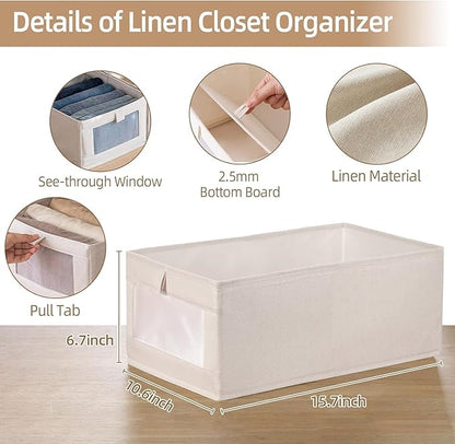 Linen Wardrobe Organizer Storage Box with Clear Window