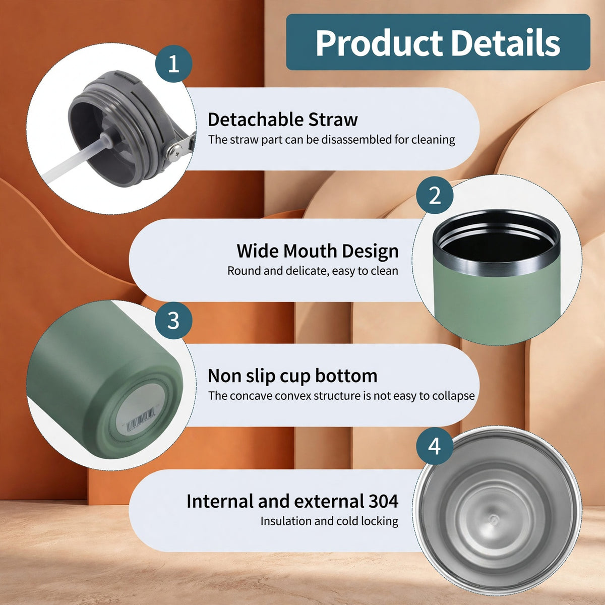 Stainless Steel Tumbler with Flip Straw & Vacuum Insulated, 900ml | Keeps Cold & Hot Leakproof