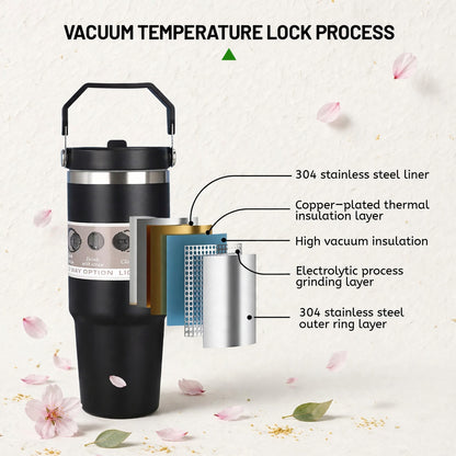 Stainless Steel Tumbler with Flip Straw & Vacuum Insulated, 900ml | Keeps Cold & Hot Leakproof
