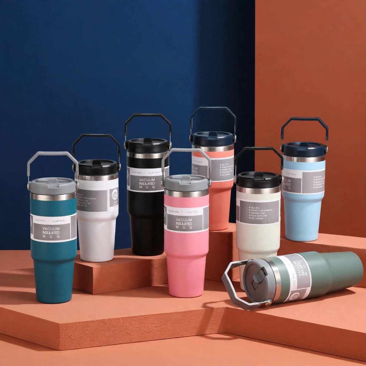 Stainless Steel Tumbler with Flip Straw & Vacuum Insulated, 900ml | Keeps Cold & Hot Leakproof