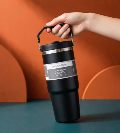 Stainless Steel Tumbler with Flip Straw & Vacuum Insulated, 900ml | Keeps Cold & Hot Leakproof