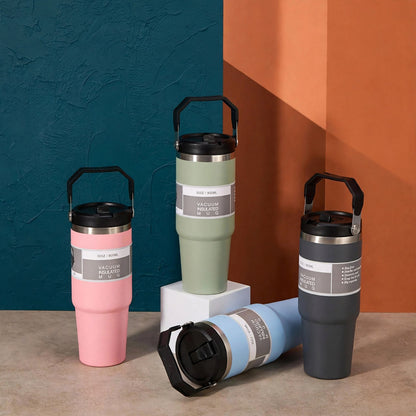Stainless Steel Tumbler with Flip Straw & Vacuum Insulated, 900ml | Keeps Cold & Hot Leakproof