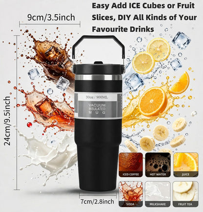 Stainless Steel Tumbler with Flip Straw & Vacuum Insulated, 900ml | Keeps Cold & Hot Leakproof