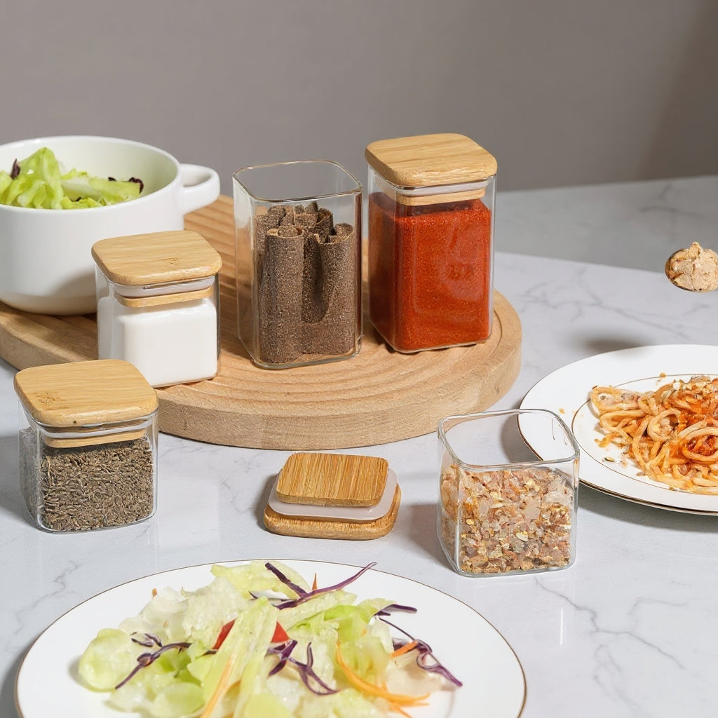 Premium Borosilicate Glass Spice Jar with Bamboo Lid - 270 ml