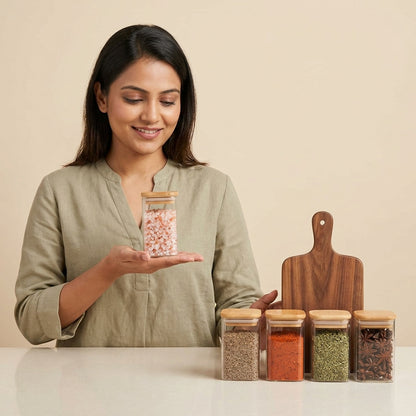 Premium Borosilicate Glass Spice Jar with Bamboo Lid - 270 ml 🫙