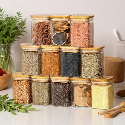 Premium Borosilicate Glass Spice Jar with Bamboo Lid - 270 ml