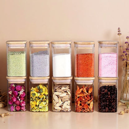 Premium Borosilicate Glass Spice Jar with Bamboo Lid - 270 ml