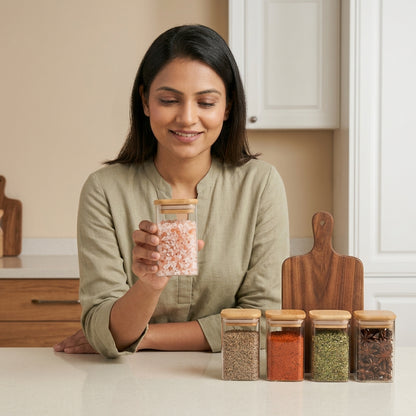 Premium Borosilicate Glass Spice Jar with Bamboo Lid - 270 ml 🫙