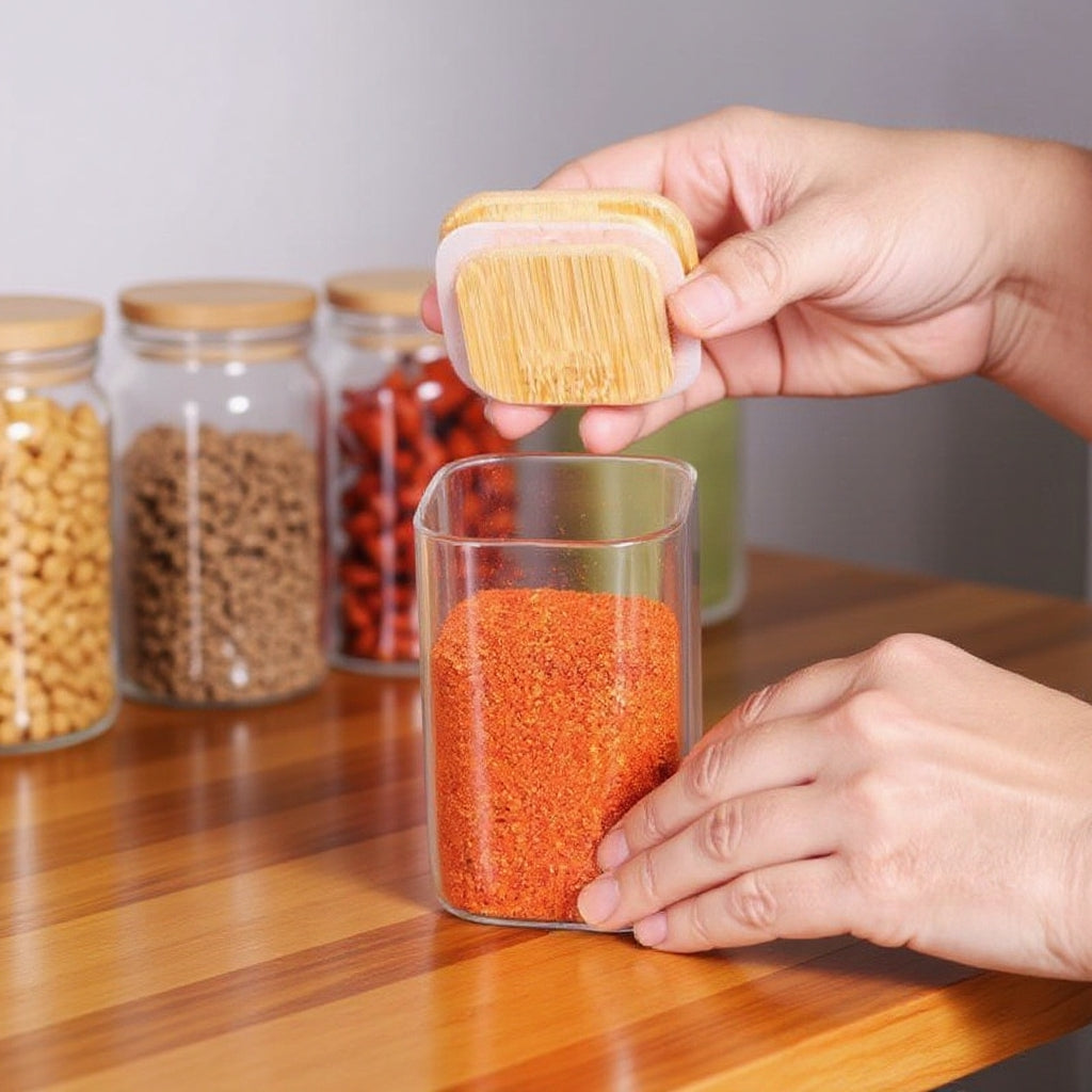 Premium Borosilicate Glass Spice Jar with Bamboo Lid - 270 ml