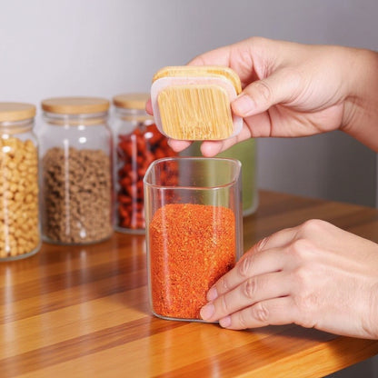 Premium Borosilicate Glass Spice Jar with Bamboo Lid - 270 ml