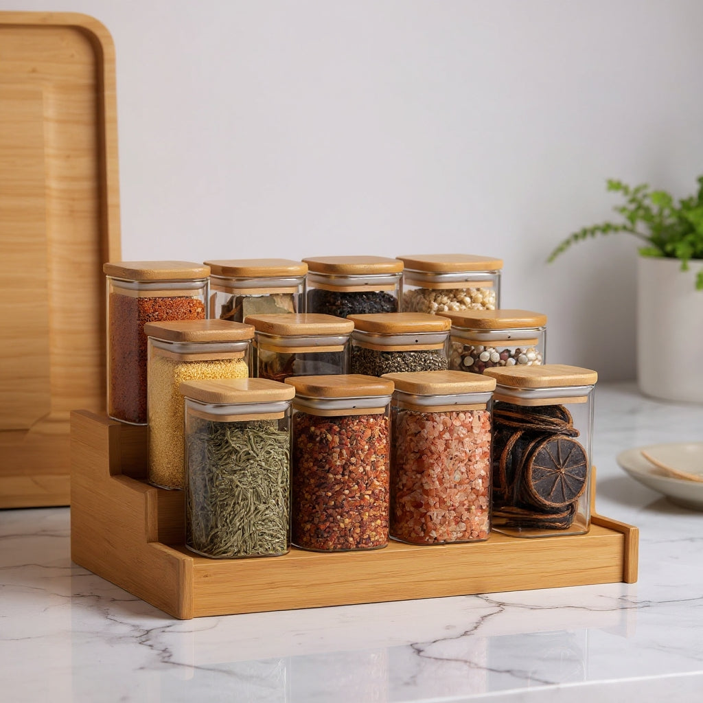 Premium Borosilicate Glass Spice Jar with Bamboo Lid - 270 ml