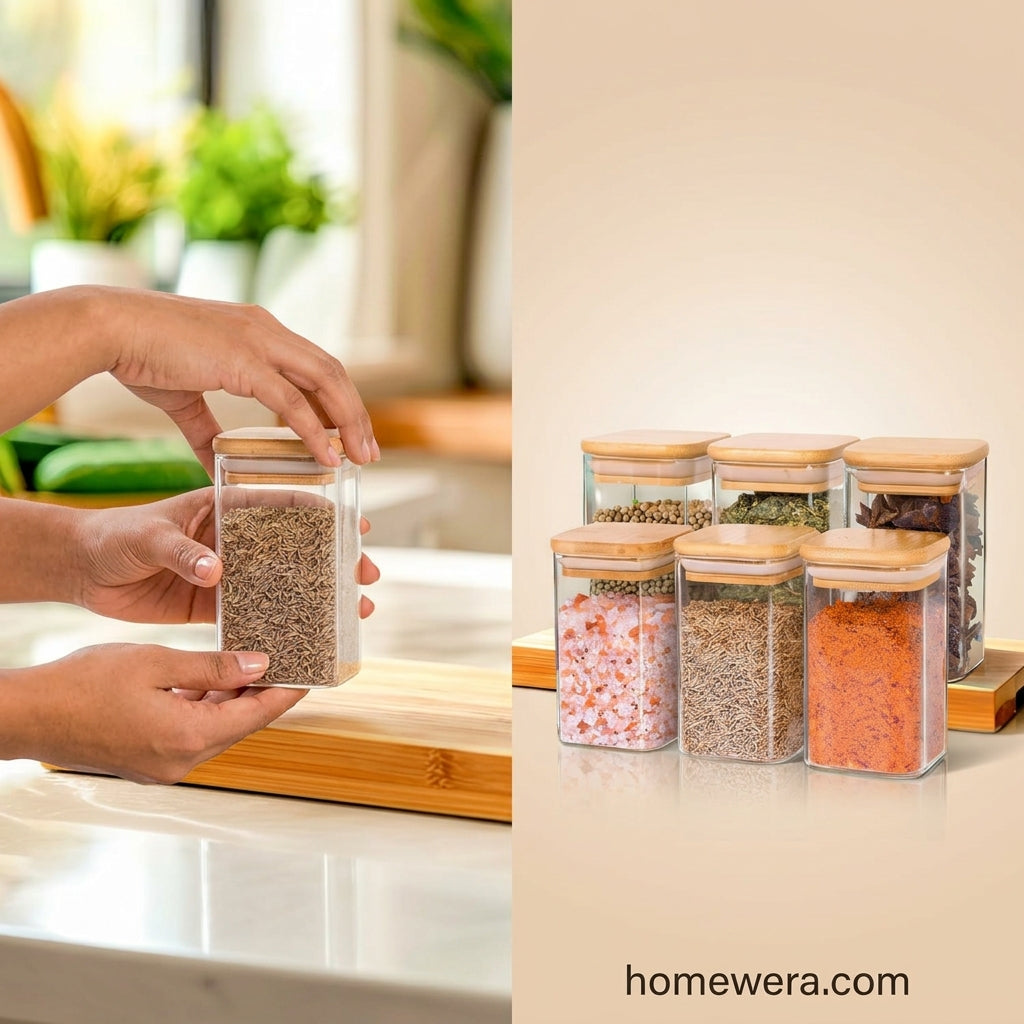 Premium Borosilicate Glass Spice Jar with Bamboo Lid - 270 ml 🫙