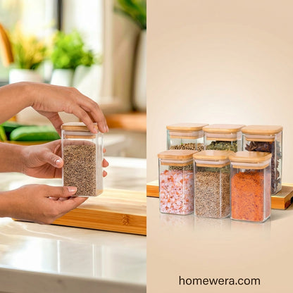 Premium Borosilicate Glass Spice Jar with Bamboo Lid - 270 ml 🫙