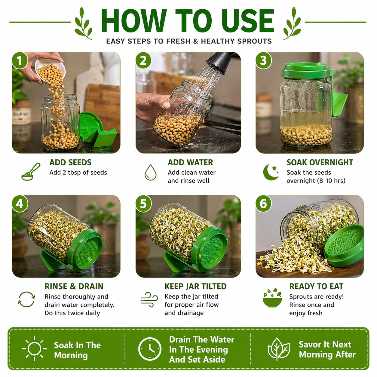 Sprouts Maker Glass Jar | Hygienic Glass – 720mls 🌱