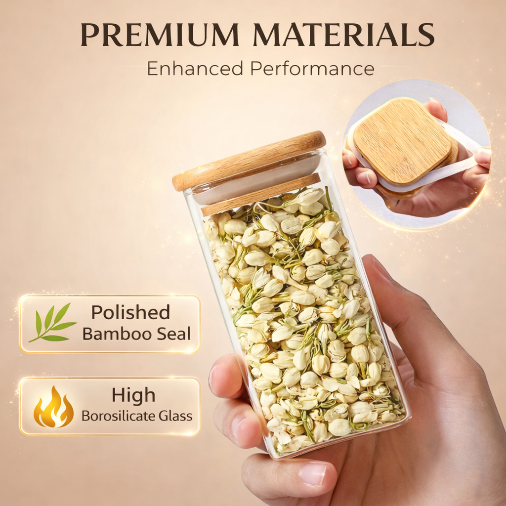 Premium Borosilicate Glass Spice Jar with Bamboo Lid - 270 ml