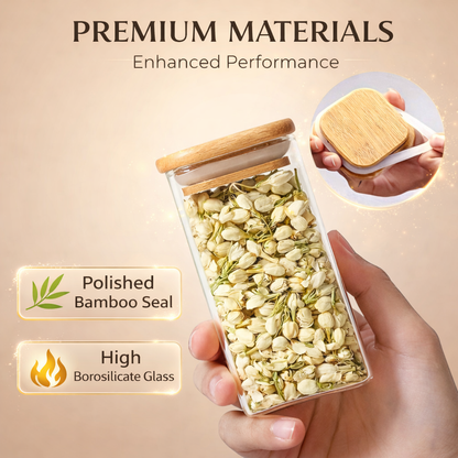 Premium Borosilicate Glass Spice Jar with Bamboo Lid - 270 ml