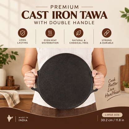 Cast Iron Dosa & Grill Tawa, 2-in-1, Pre-Seasoned, Naturally Nonstick, 100% Pure, Toxin-Free