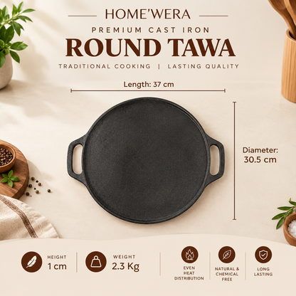 Cast Iron Dosa & Grill Tawa, 2-in-1, Pre-Seasoned, Naturally Nonstick, 100% Pure, Toxin-Free