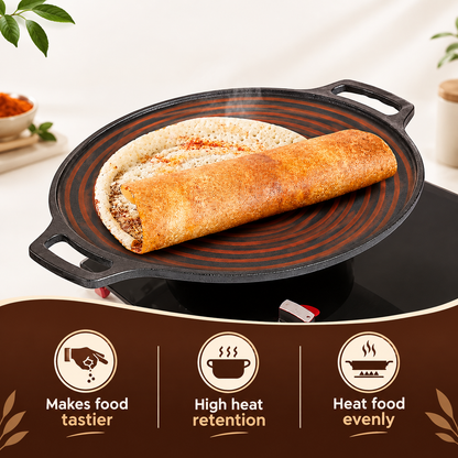 Cast Iron Dosa & Grill Tawa, 2-in-1, Pre-Seasoned, Naturally Nonstick, 100% Pure, Toxin-Free