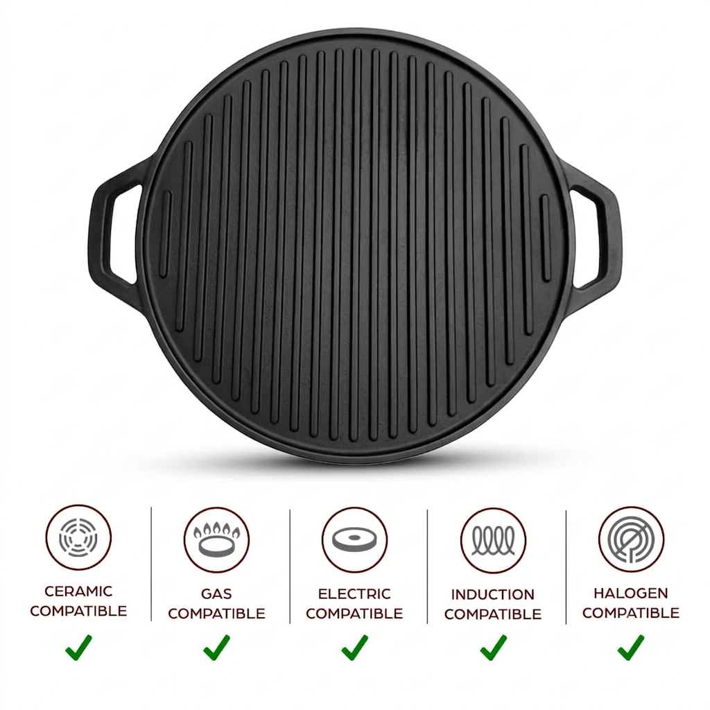 Cast Iron Dosa & Grill Tawa, 2-in-1, Pre-Seasoned, Naturally Nonstick, 100% Pure, Toxin-Free