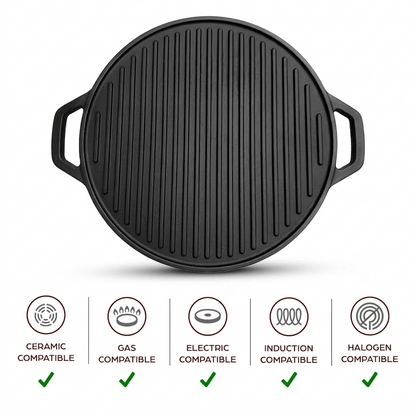 Cast Iron Dosa & Grill Tawa, 2-in-1, Pre-Seasoned, Naturally Nonstick, 100% Pure, Toxin-Free