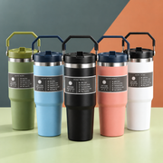 Stainless Steel Tumbler with Flip Straw & Vacuum Insulated, 900ml | Keeps Cold & Hot Leakproof
