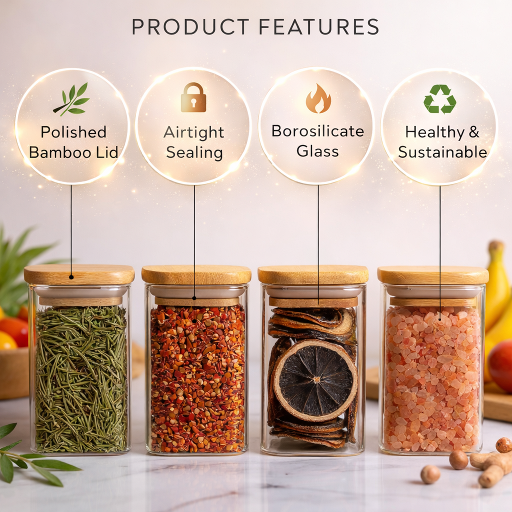 Premium Borosilicate Glass Spice Jar with Bamboo Lid - 270 ml
