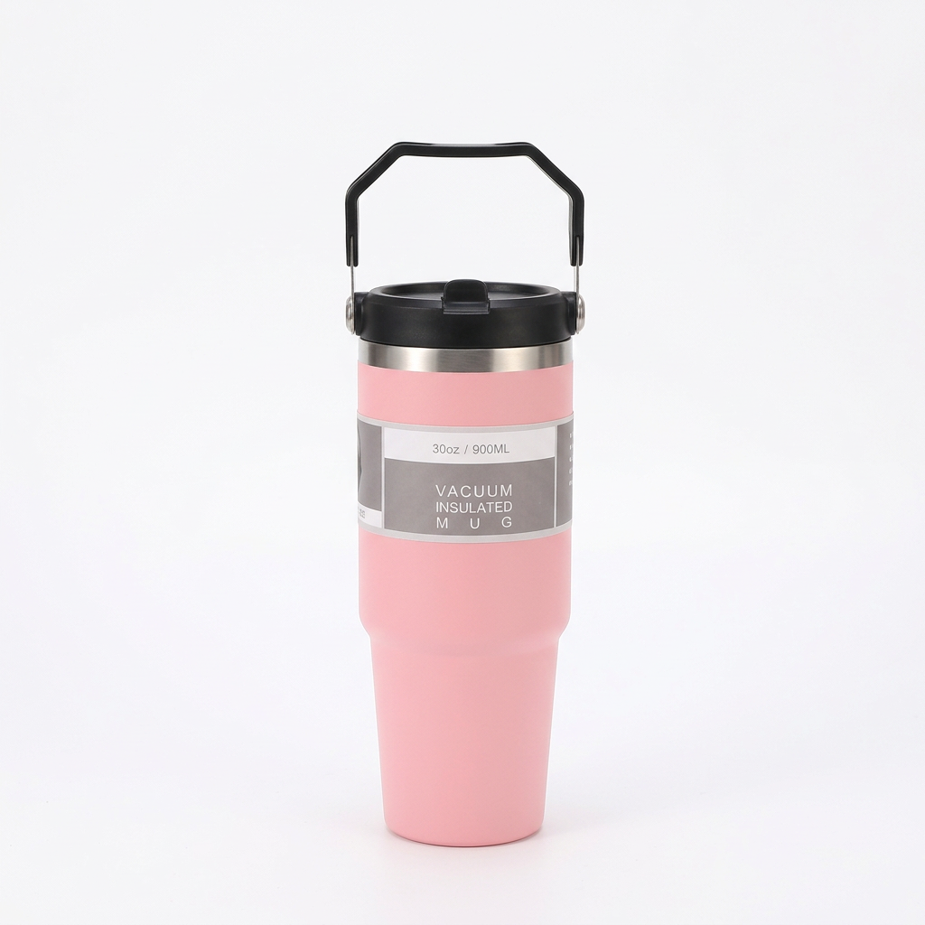 Stainless Steel Tumbler with Flip Straw & Vacuum Insulated, 900ml | Keeps Cold & Hot Leakproof