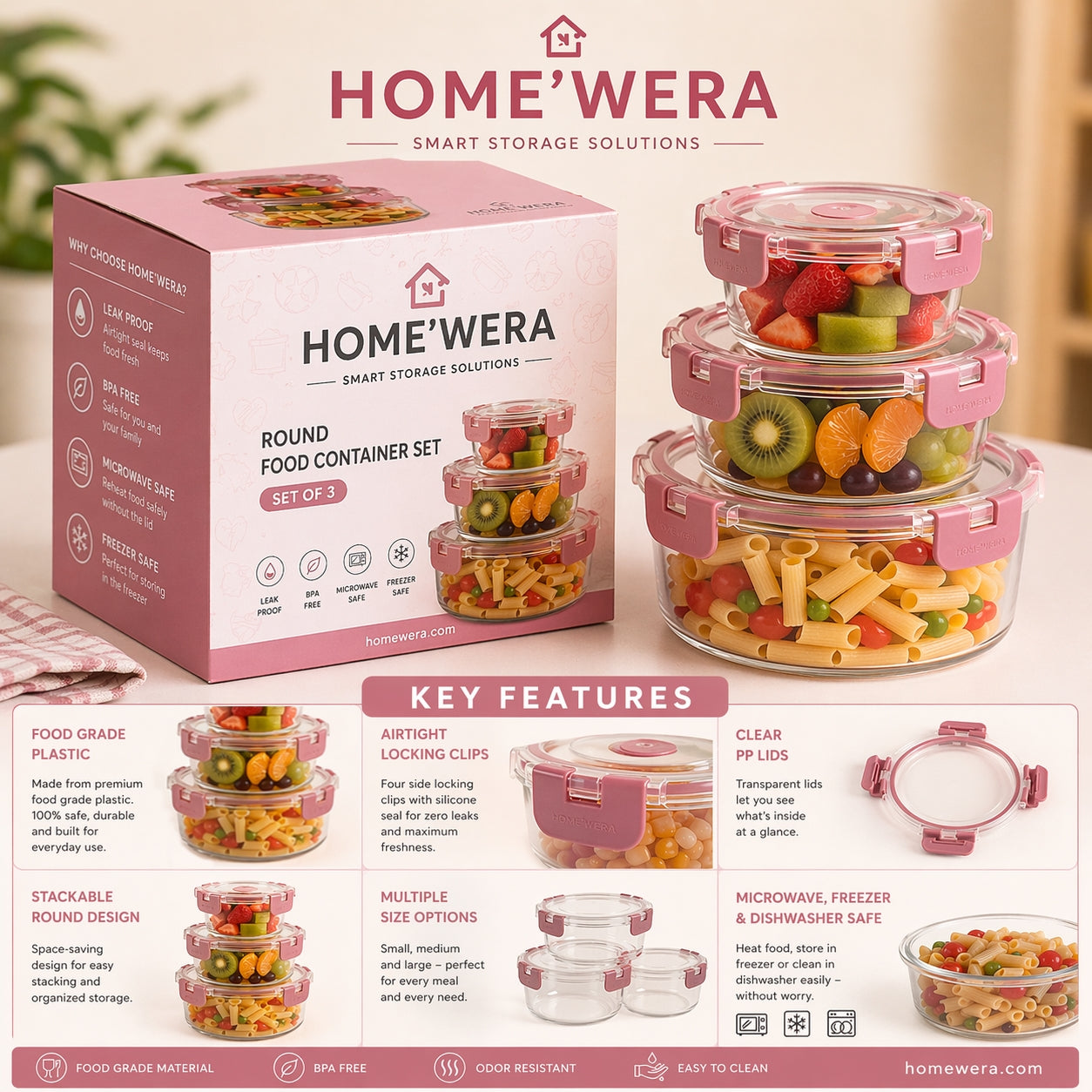 Multi-Purpose Leakproof Food Storage Container + Set of 3