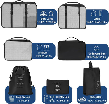 Nylon Packing Cubes Large Capacity Travel Organizer Set  7 Piece