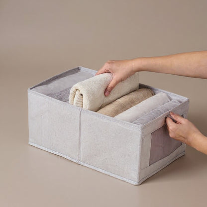 Linen Wardrobe Organizer Storage Box with Clear Window