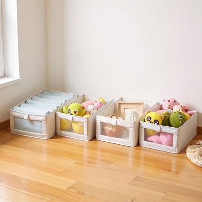 Linen Wardrobe Organizer Storage Box with Clear Window