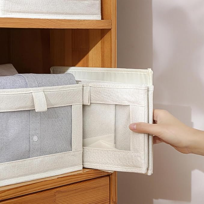 Linen Wardrobe Organizer Storage Box with Clear Window