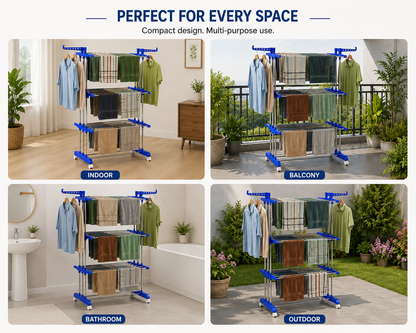 Premium Stainless Steel FoldDry 3-Tier Clothes Drying Rack