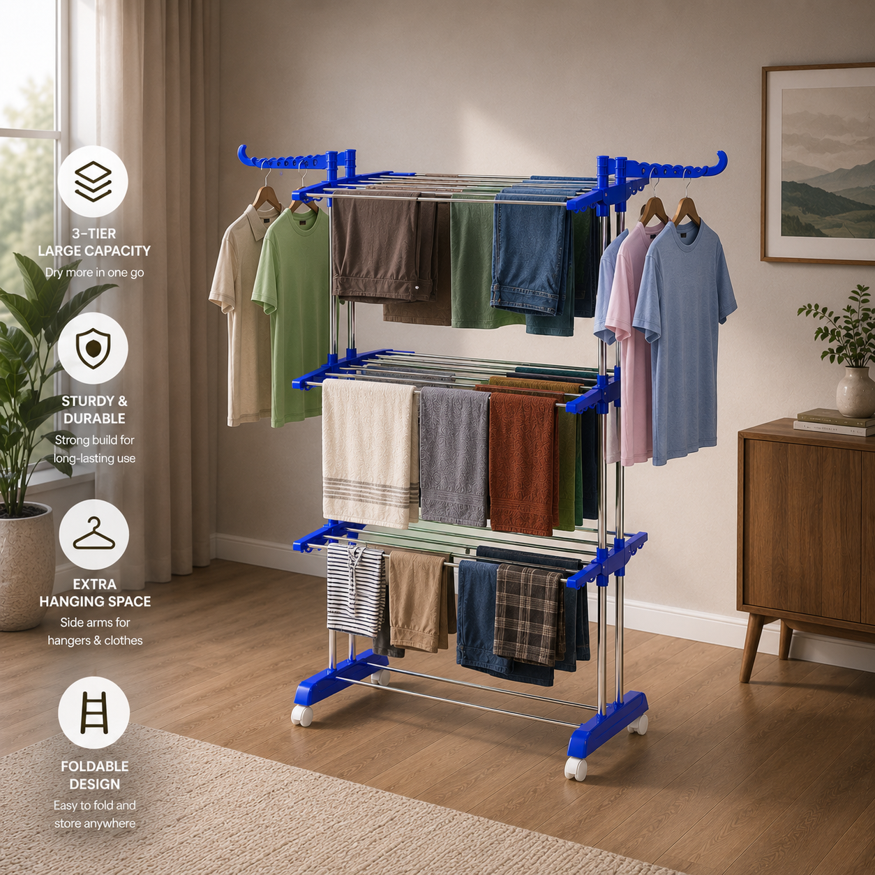 Premium Stainless Steel FoldDry 3-Tier Clothes Drying Rack
