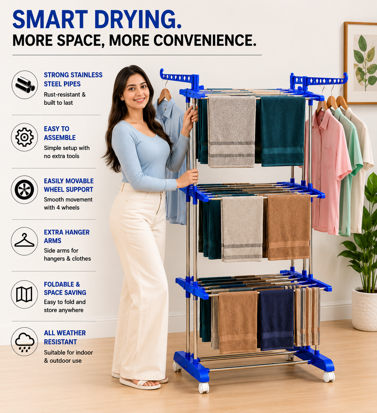 Premium Stainless Steel FoldDry 3-Tier Clothes Drying Rack