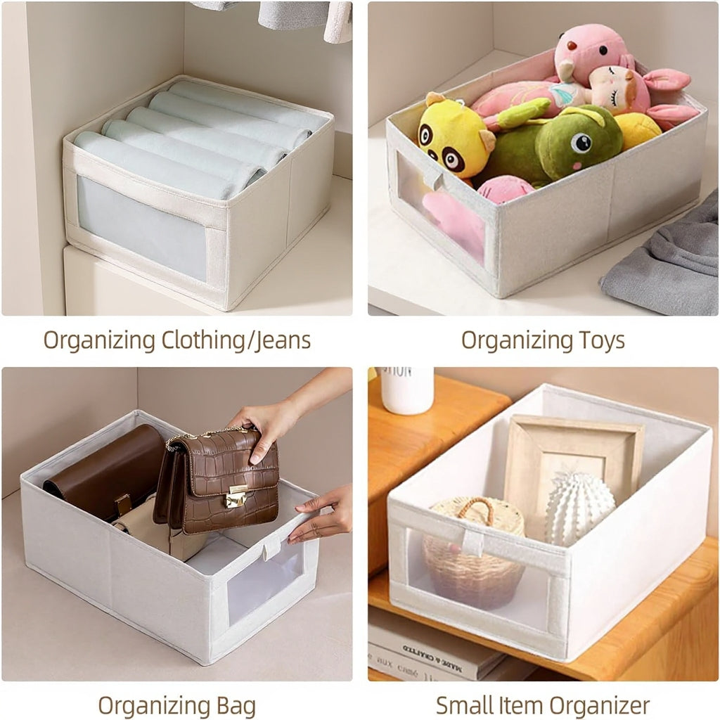 Linen Wardrobe Organizer Storage Box with Clear Window