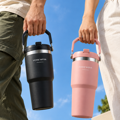 Stainless Steel Tumbler with Flip Straw & Vacuum Insulated, 900ml | Keeps Cold & Hot Leakproof