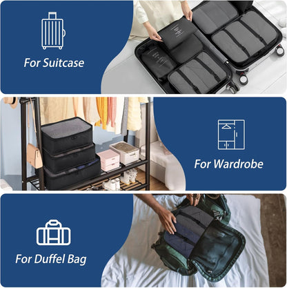 Nylon Packing Cubes Large Capacity Travel Organizer Set  7 Piece
