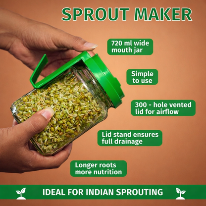 Sprouts Maker Glass Jar | Hygienic Glass – 720mls 🌱