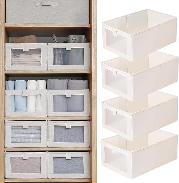 Linen Wardrobe Organizer Storage Box with Clear Window