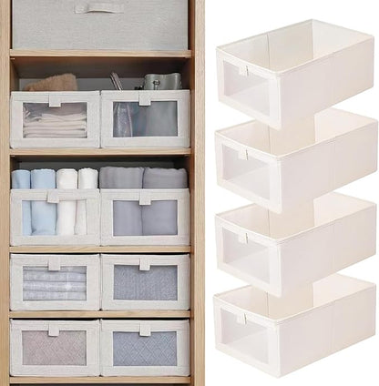Linen Wardrobe Organizer Storage Box with Clear Window