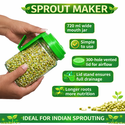 Sprouts Maker Glass Jar | Hygienic Glass – 720mls 🌱